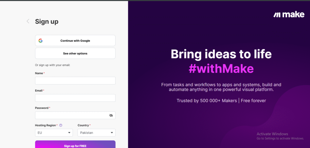 Sign Up and Access Make.com-axiabits
