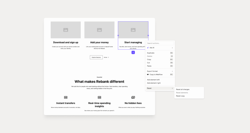 How to create and edit wireframes in the Relume Site Builder 5 Resetting Components-axiabits